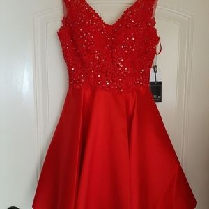 Red Satin Beaded Cocktail Dress New xtrasmall